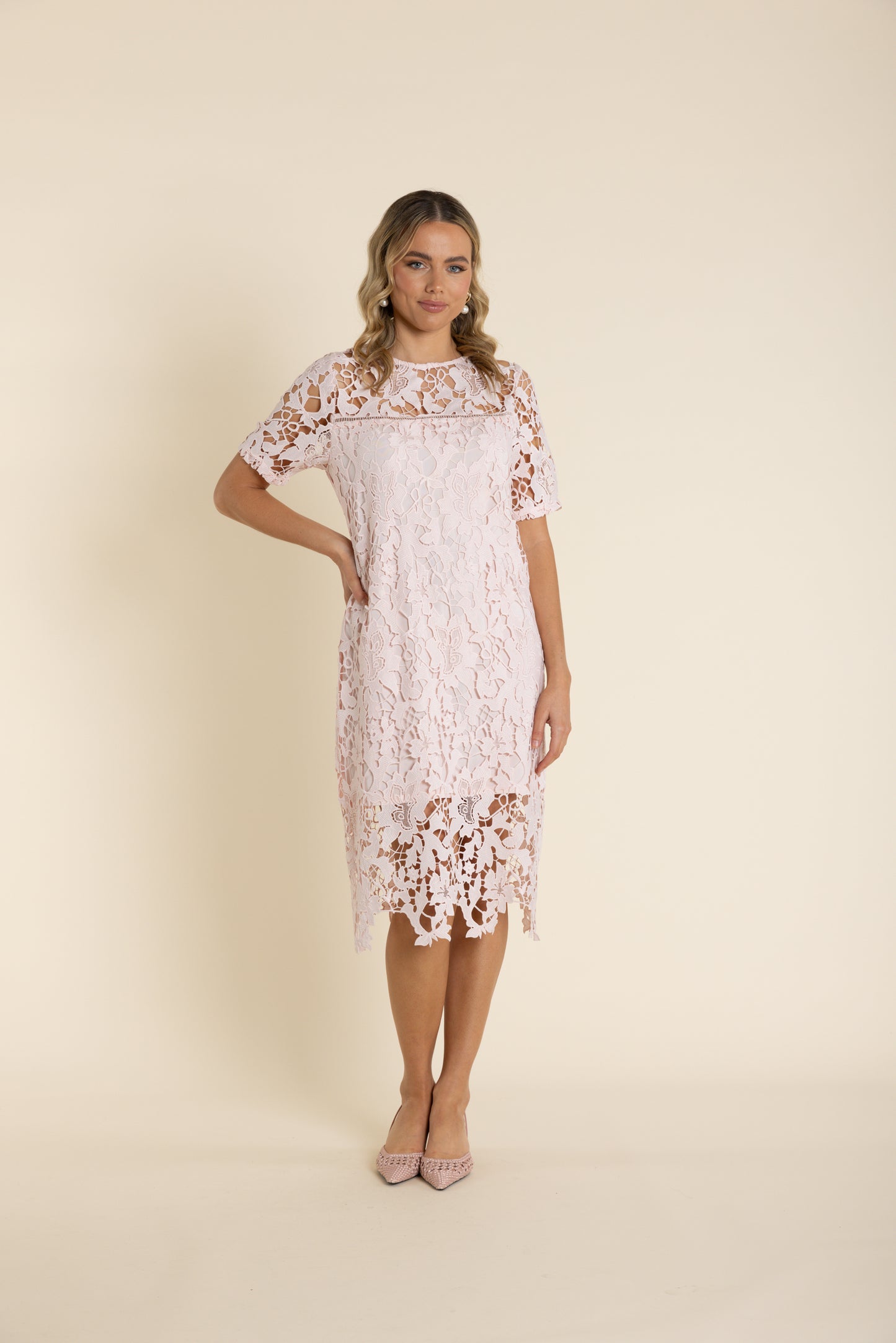 Two T's Guipure Lace Dress - Ice Pink