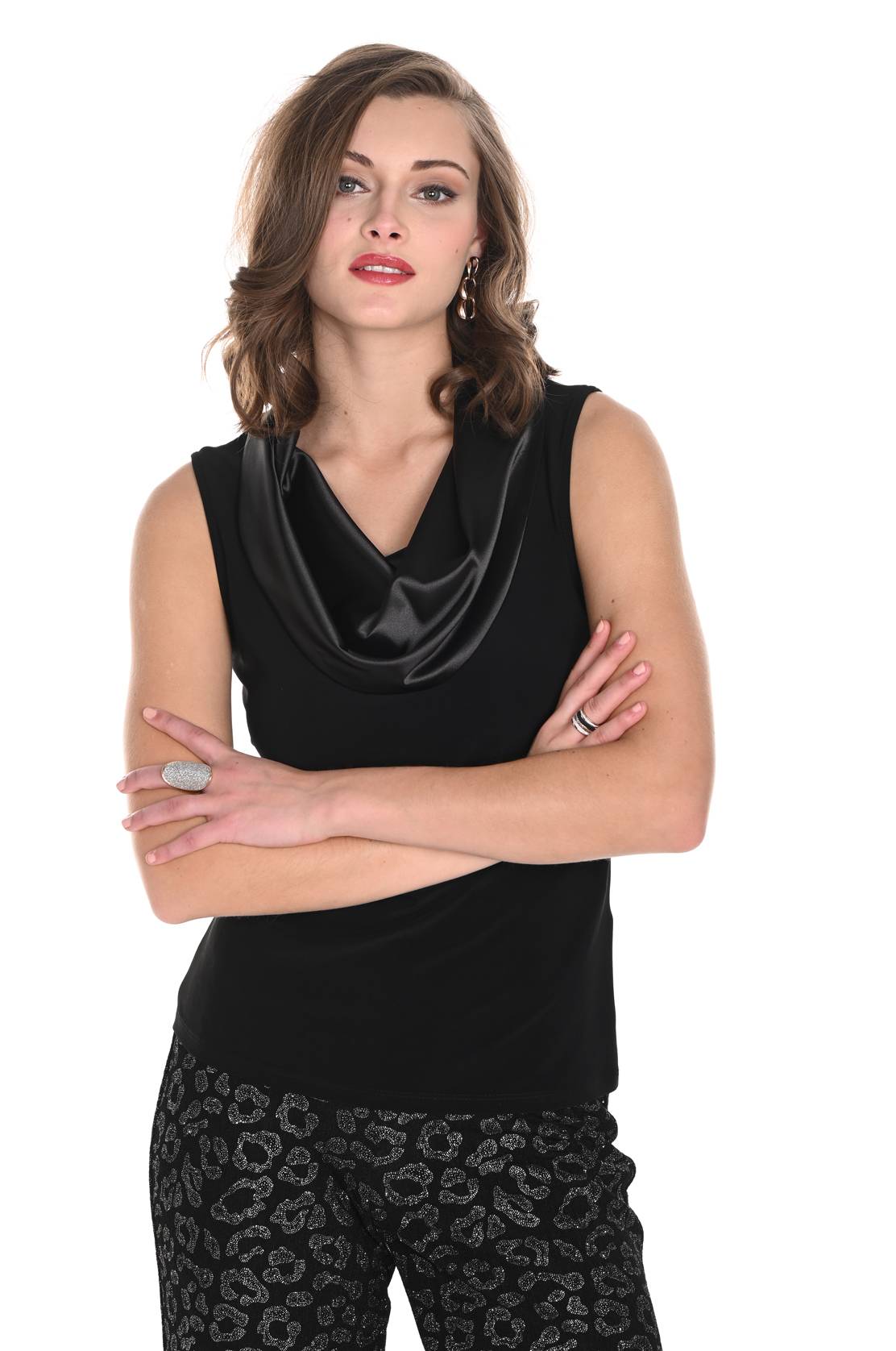 Frank Lyman Cowl Neck Top - Black