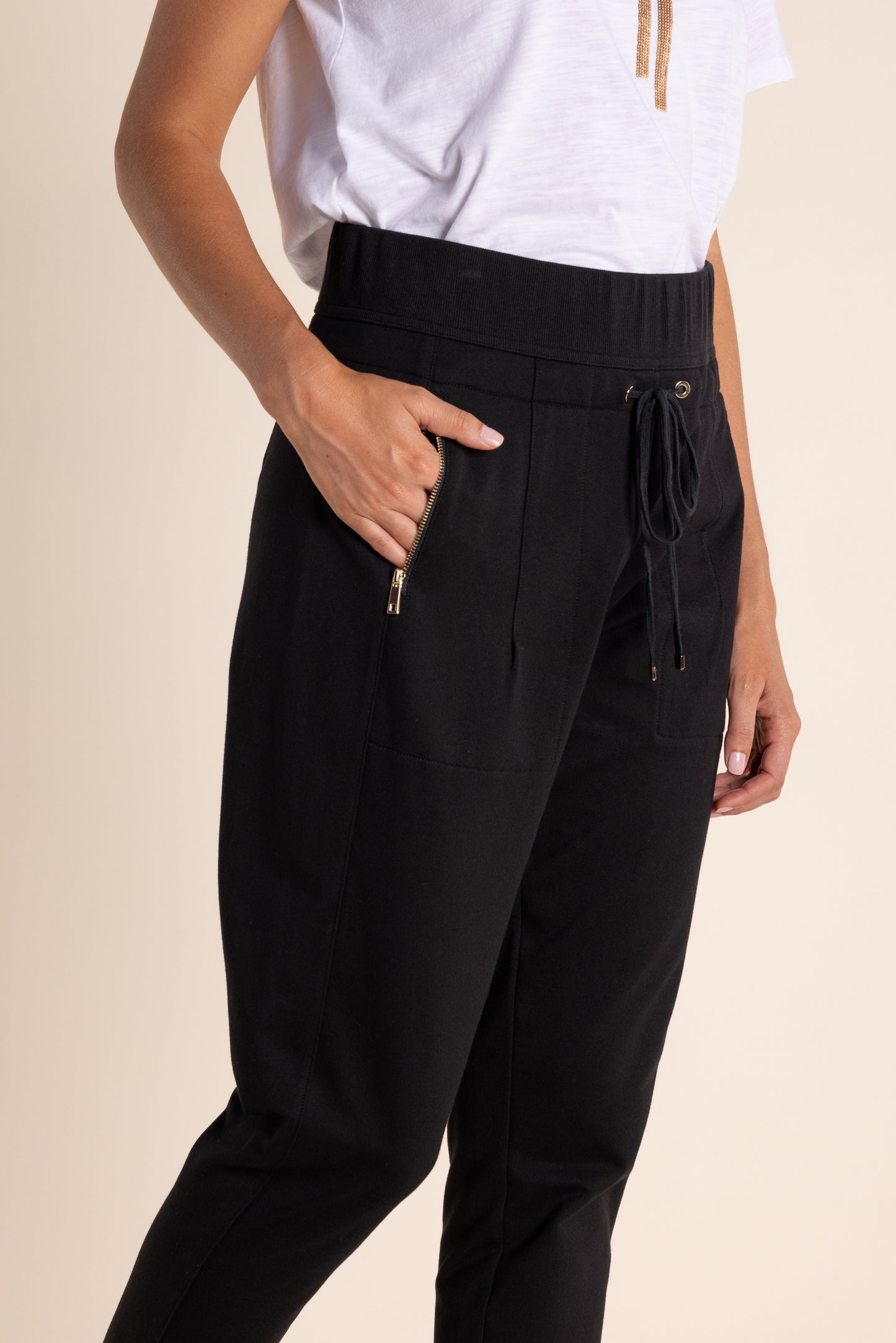 Two T's Track Pant with Zips - Black