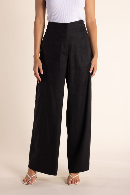 Two T's Linen Wide Leg Pant - Black