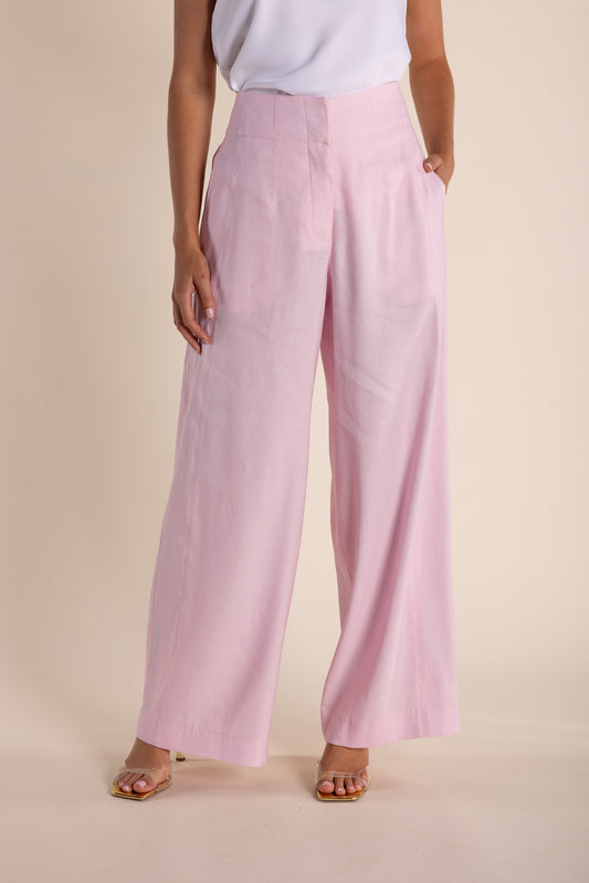 Two T's Linen Wide Leg Pant - Pink Rose