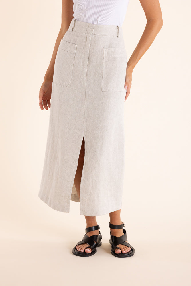 Two T's Linen Midi Skirt - Natural