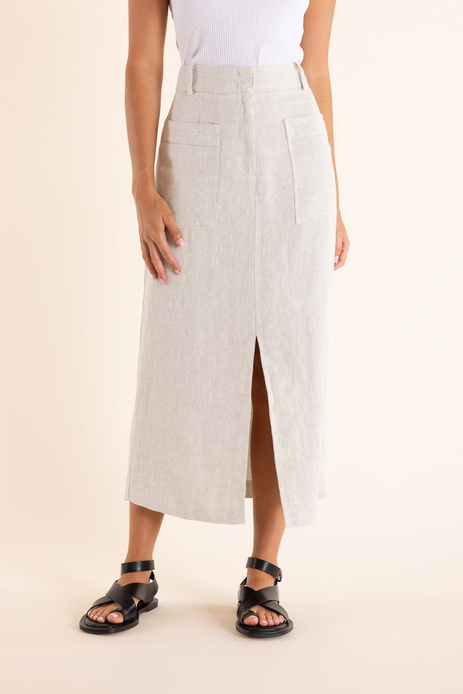 Two T's Linen Midi Skirt - Natural