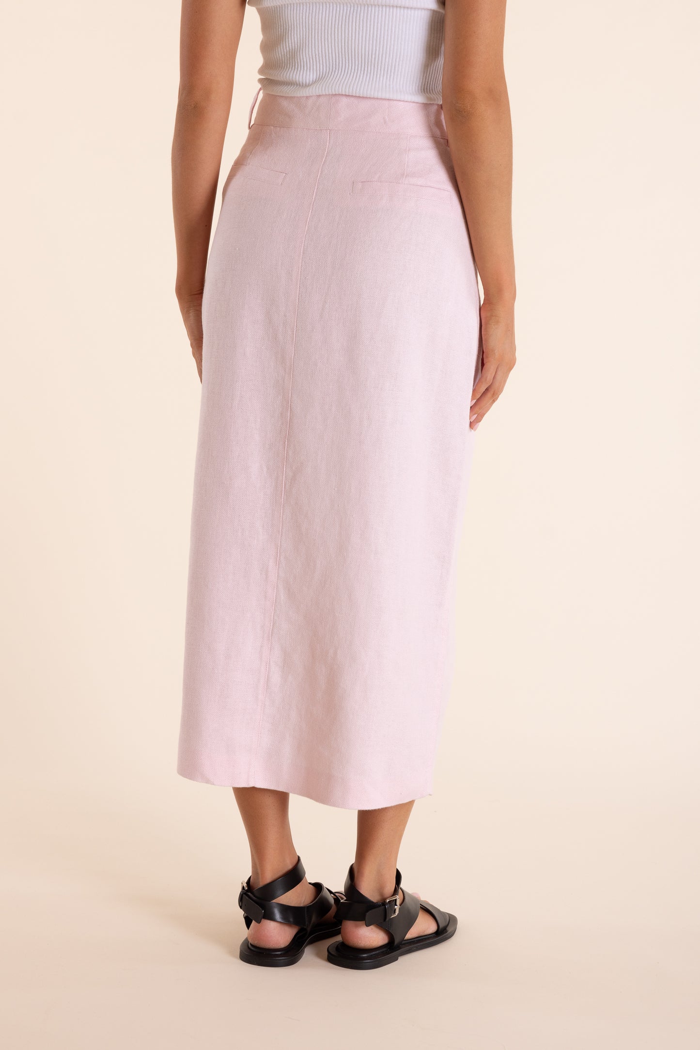 Two T's Linen Midi Skirt - Pink Rose