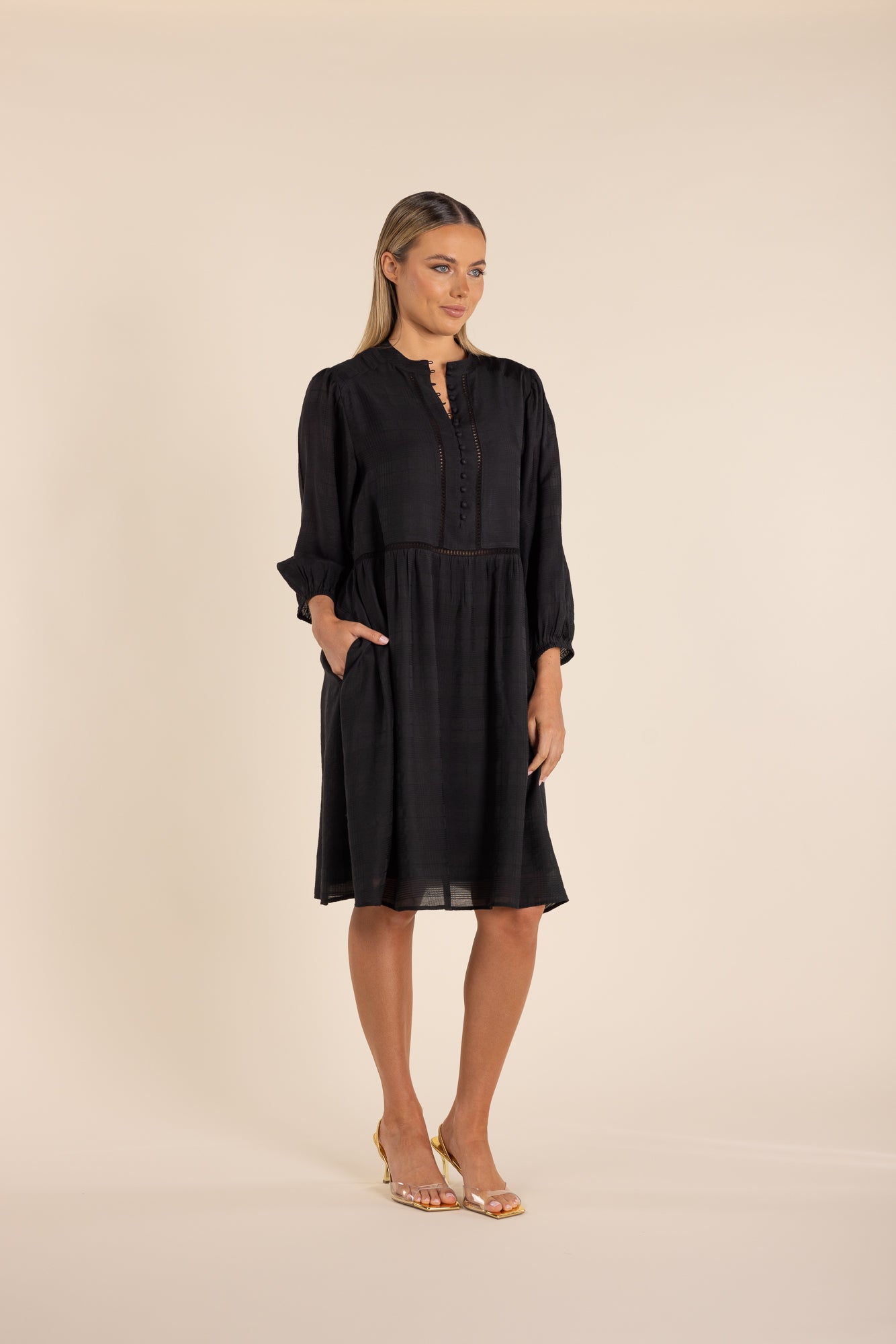 Two T's Sheer Check Dress - Black