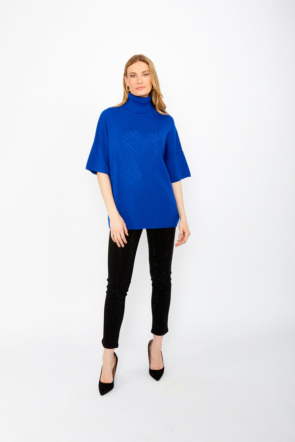 Frank Lyman Turtleneck Heart Knit Cobalt