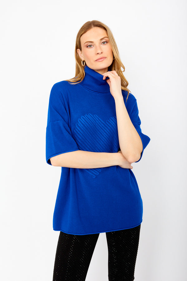 Frank Lyman Turtleneck Heart Knit Cobalt