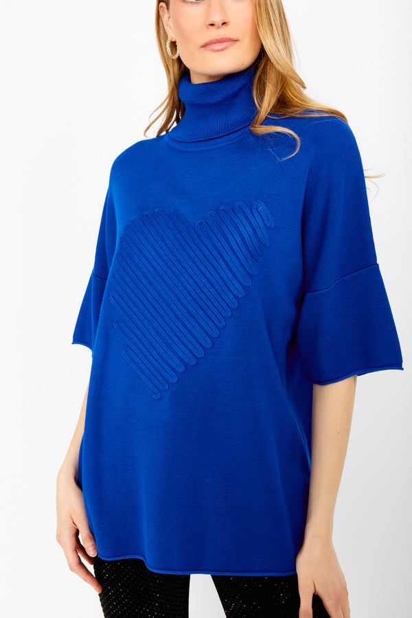 Frank Lyman Turtleneck Heart Knit Cobalt